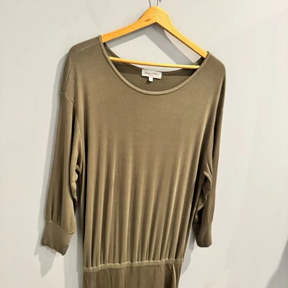 Michael Stars Nadia Mixed Fabric Satin Midi Dress in Olive Green, Size S - Picture 5 of 12